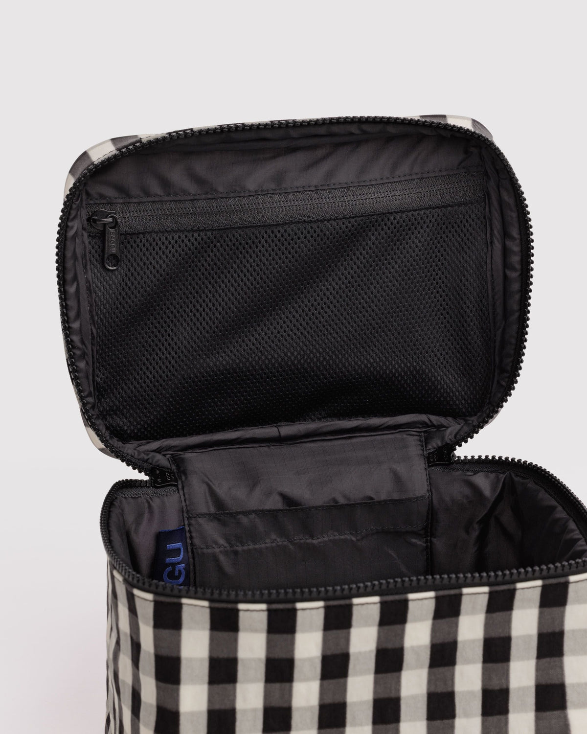 Large Cosmetic Case - Black and Cream Gingham - image 3