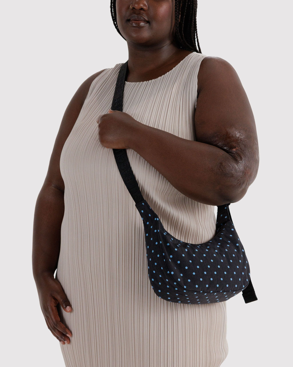 Small Nylon Crescent Bag - Black and Sky Blue Micro Dot - image 2