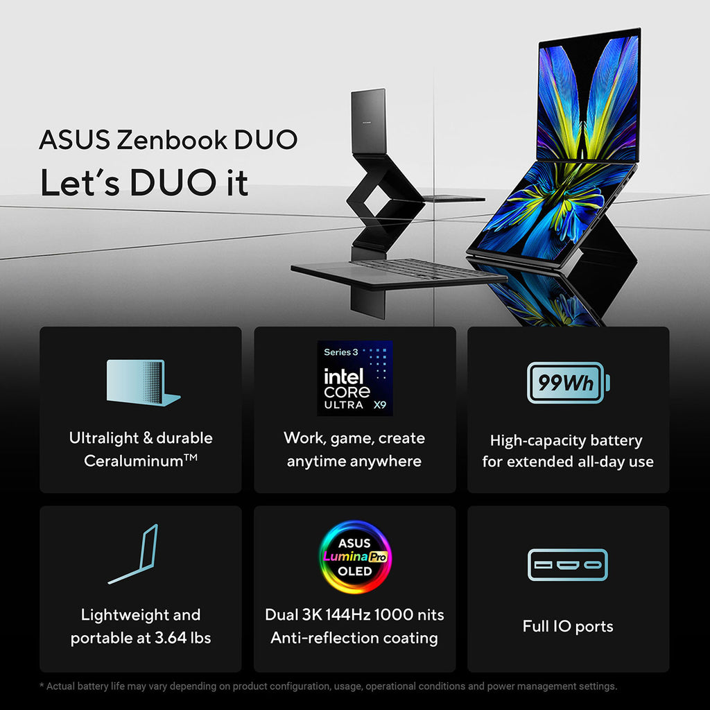 ASUS Zenbook DUO OLED Laptop Dual 14-Inch Touchscreen Intel Ultra X9 378H 32GB RAM 1TB SSD in Moher Gray  - image 8