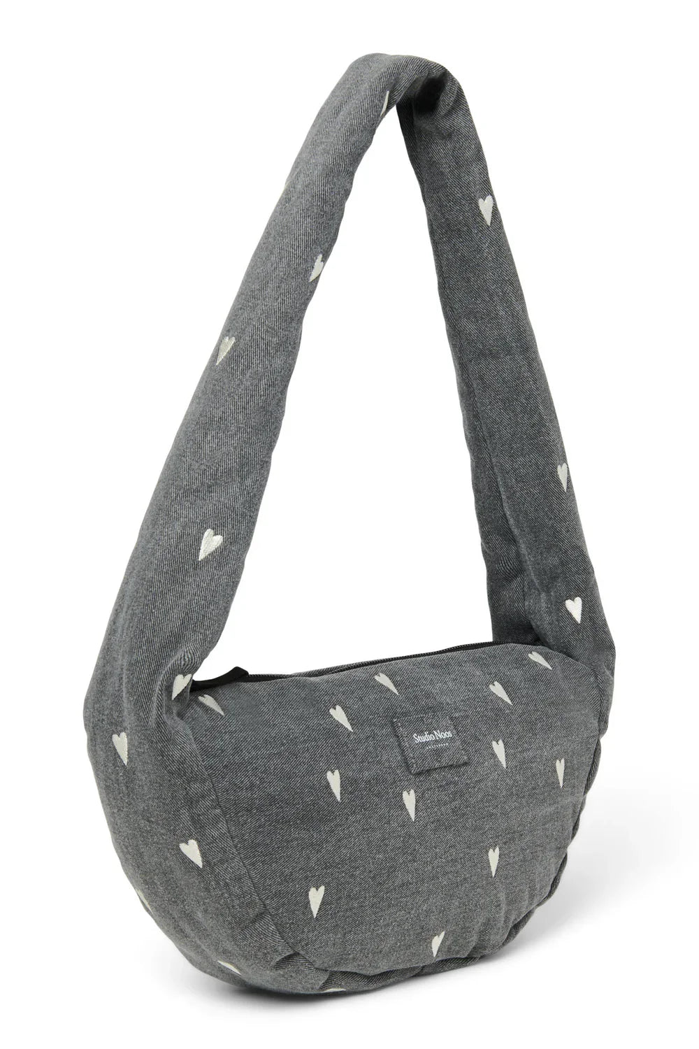 Grijze denim mini-schoudertas met hartjes