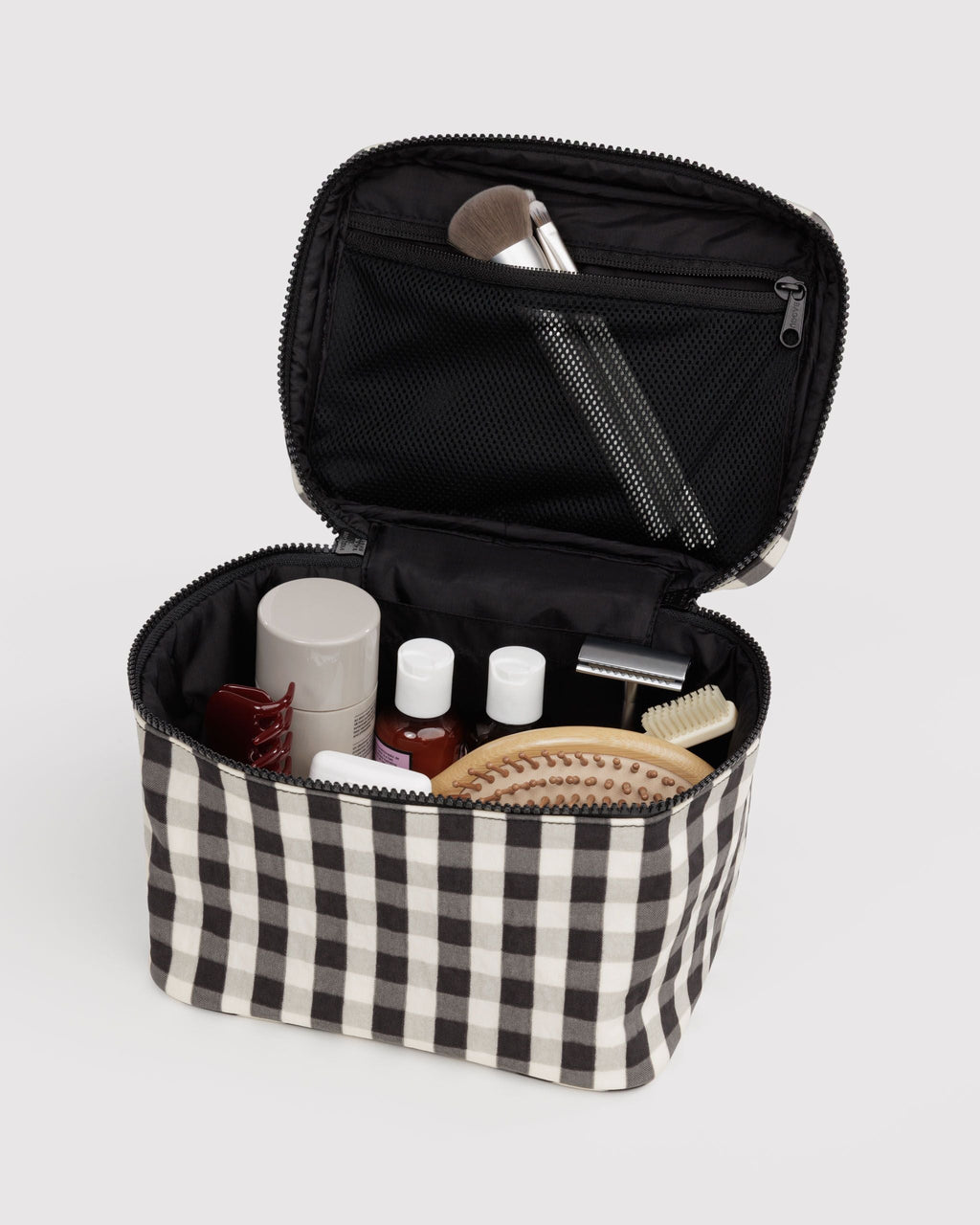 Large Cosmetic Case - Black and Cream Gingham - image 2
