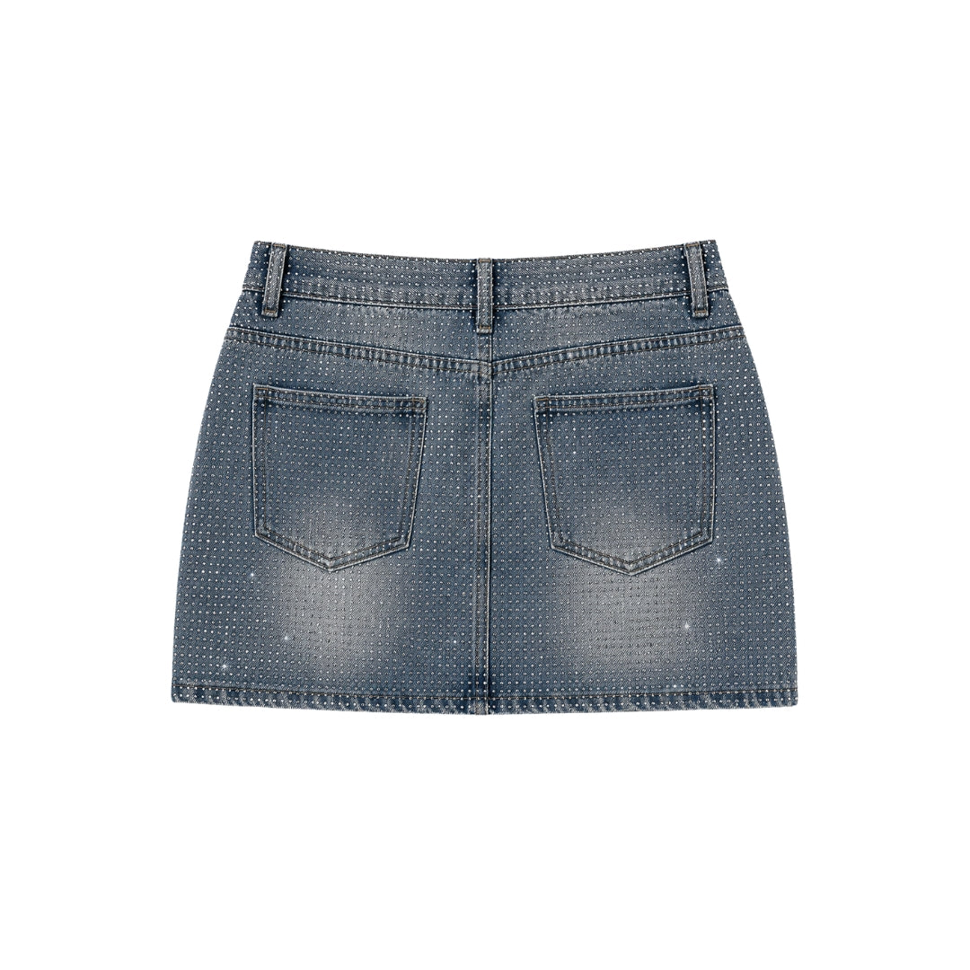 VYBES Rhinestone Denim Skirt