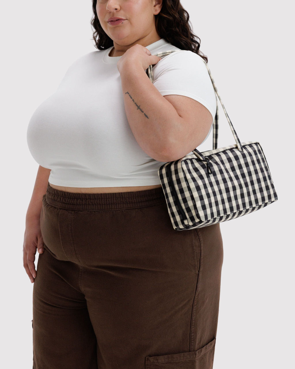 Nylon Bowler Bag - Black and Cream Gingham - image 2
