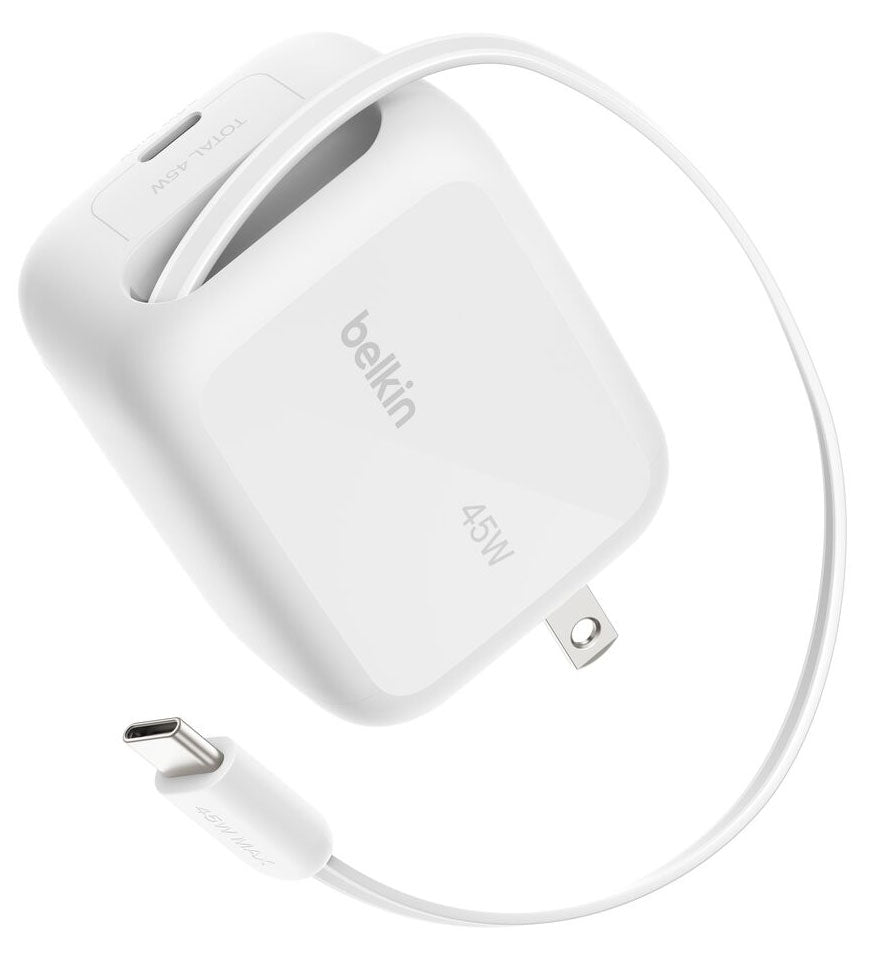 Belkin Retractable GaN Wall Charger 45W with USB-C Cable in White - WCH023DQWH - image 5