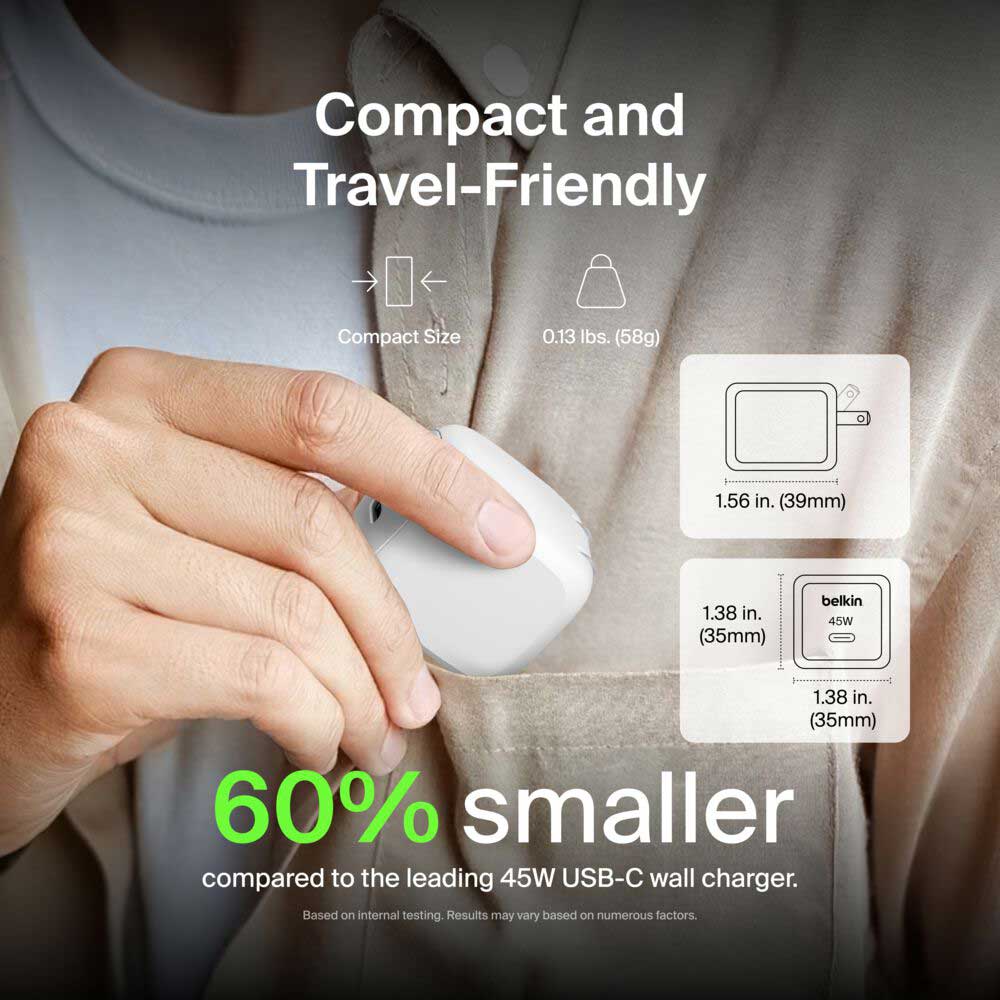 Belkin BoostCharge Compact USB-C Wall Charger 45W in White - WCA013DQWH - image 6