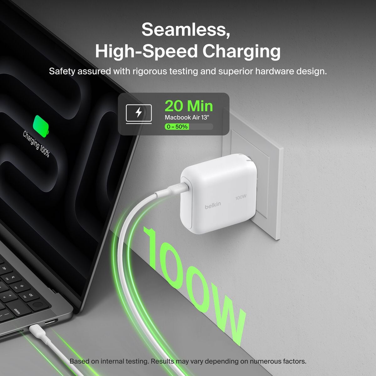 Belkin BoostCharge USB-C GaN Wall Charger 100W and USB-C Cable in White - WCH025DQ1.5WHB6 - image 6