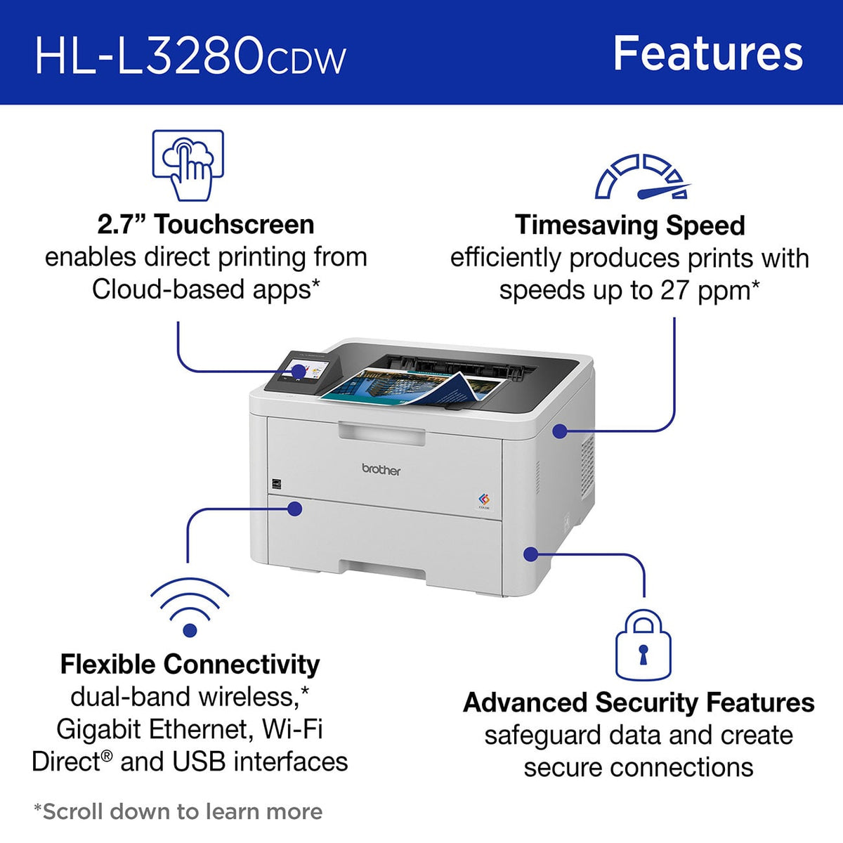 Brother Wireless Compact Digital Color Laser Printer in White - HL-L3280CDW - image 2