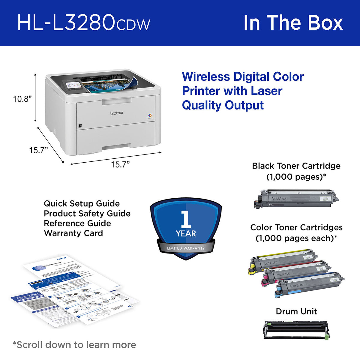 Brother Wireless Compact Digital Color Laser Printer in White - HL-L3280CDW - image 7