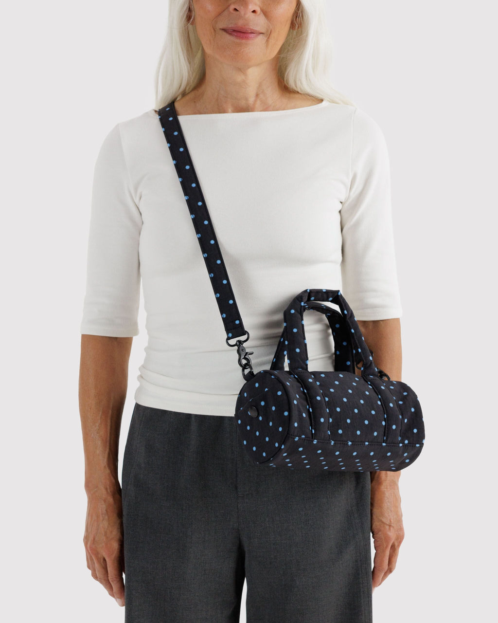 Small Nylon Duffle Bag - Black and Sky Blue Micro Dot - image 2