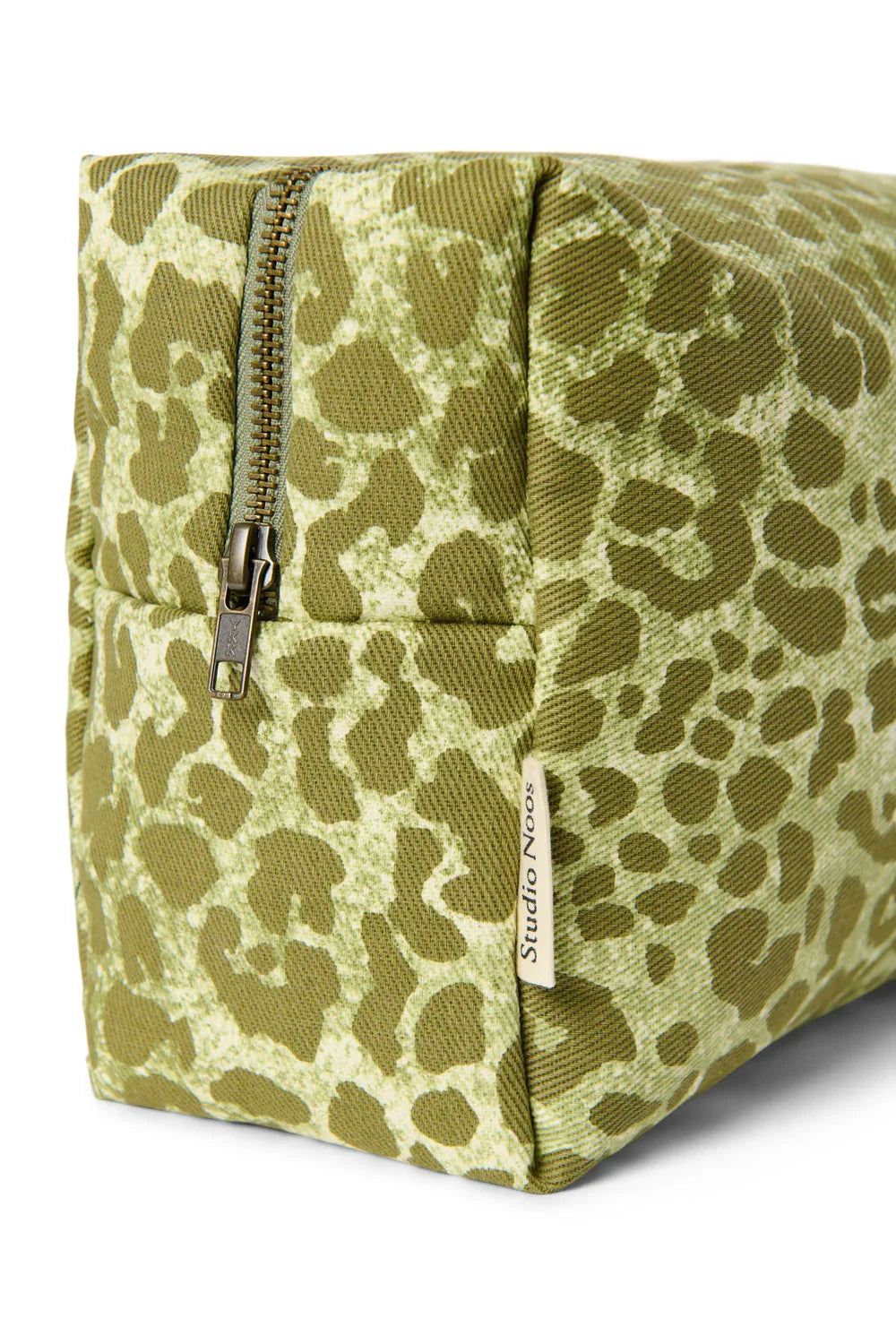 Groene katoenen toilettas met luipaardprint