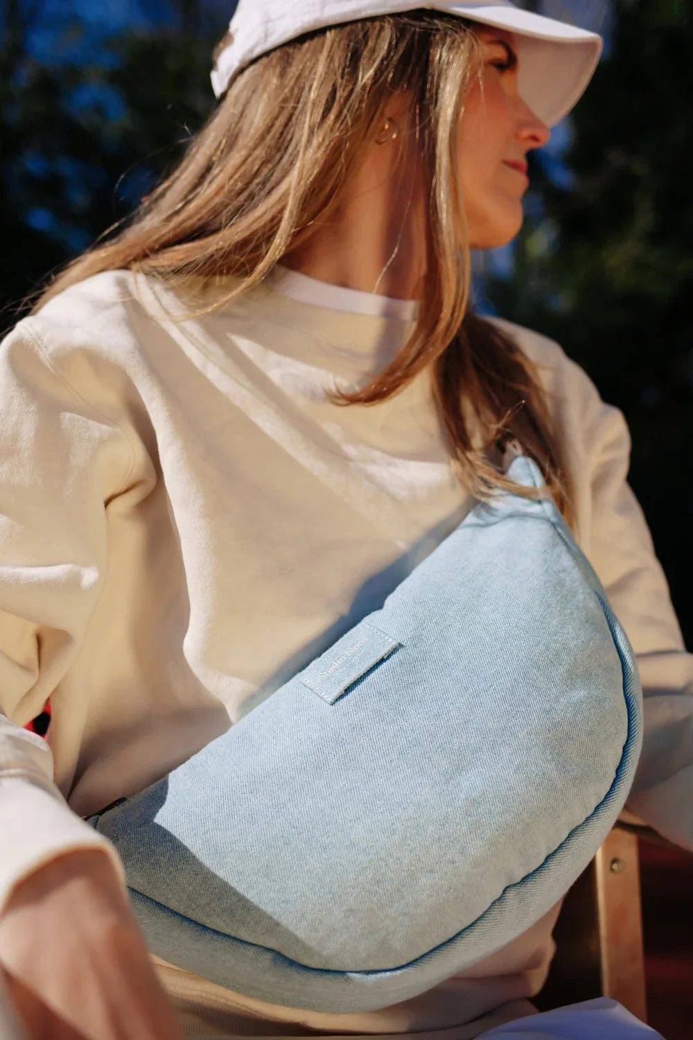 Blauwe denim heuptas voor volwassenen