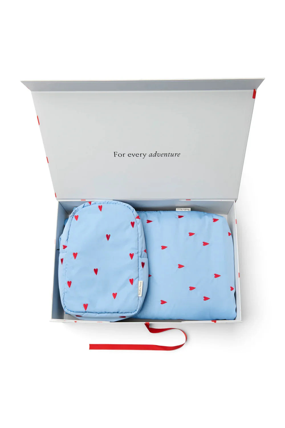 Lichtblauwe hartjes bijpassende puffy cadeauset