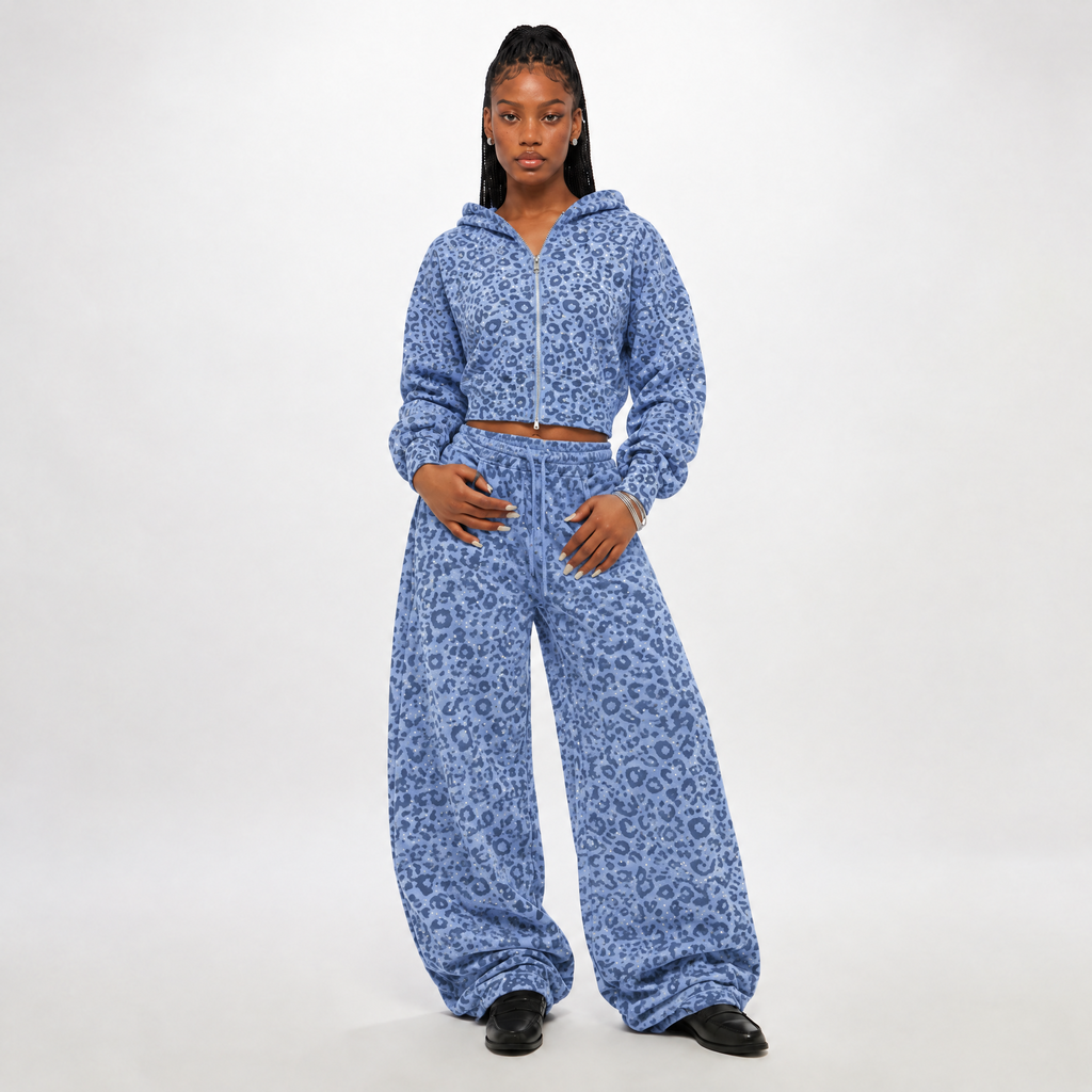 VYBES Blue Leopard Sweatpants