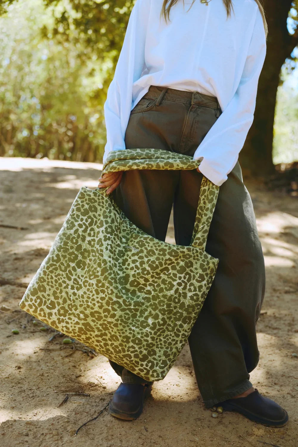 Bruine luipaardprint katoenen mom bag