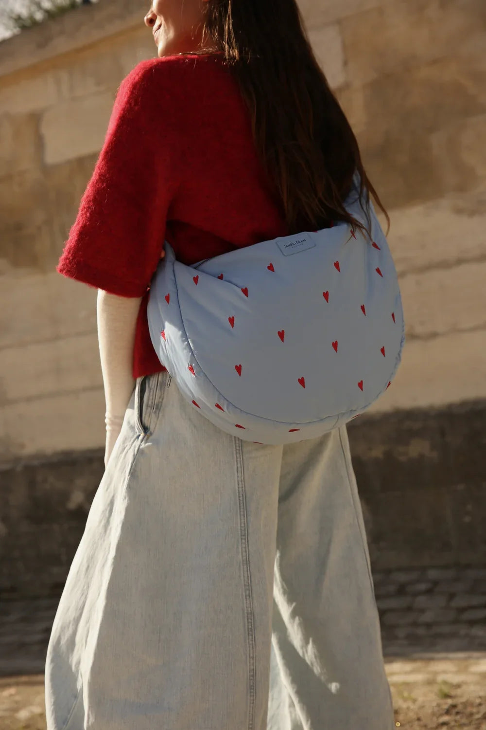 Light Blue Hearts Puffy Cross Body Bag