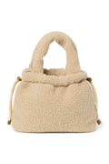Ecrukleurige teddy mini-tas met trekkoordsluiting