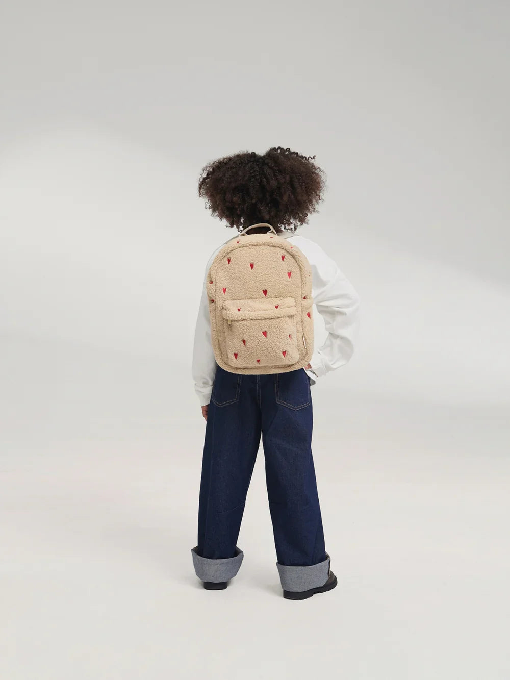 Ecru Teddy Midi-rugzak met hartjes