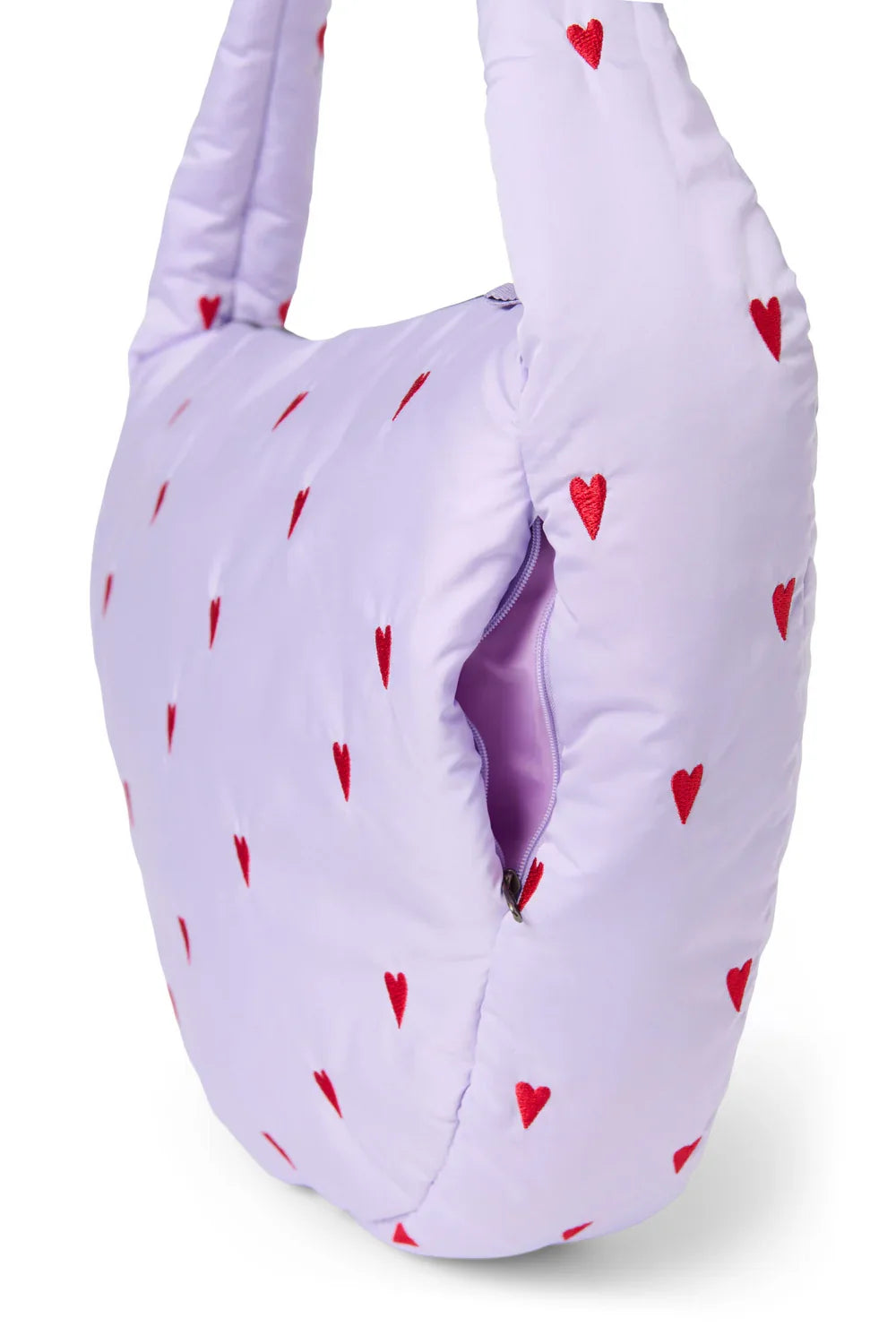 Lila Puffy Umhängetasche mit Herzen