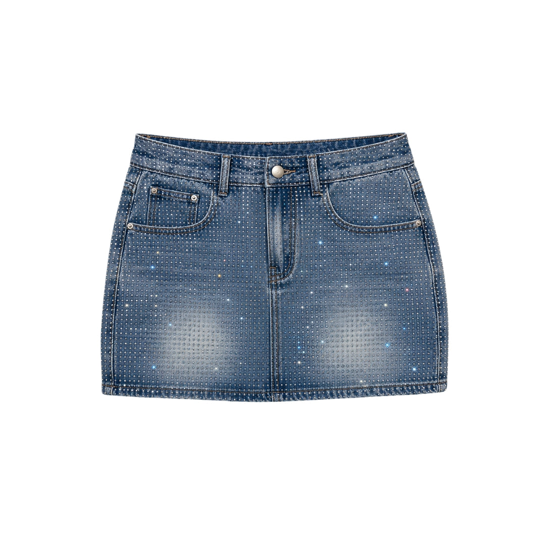 VYBES Rhinestone Denim Skirt