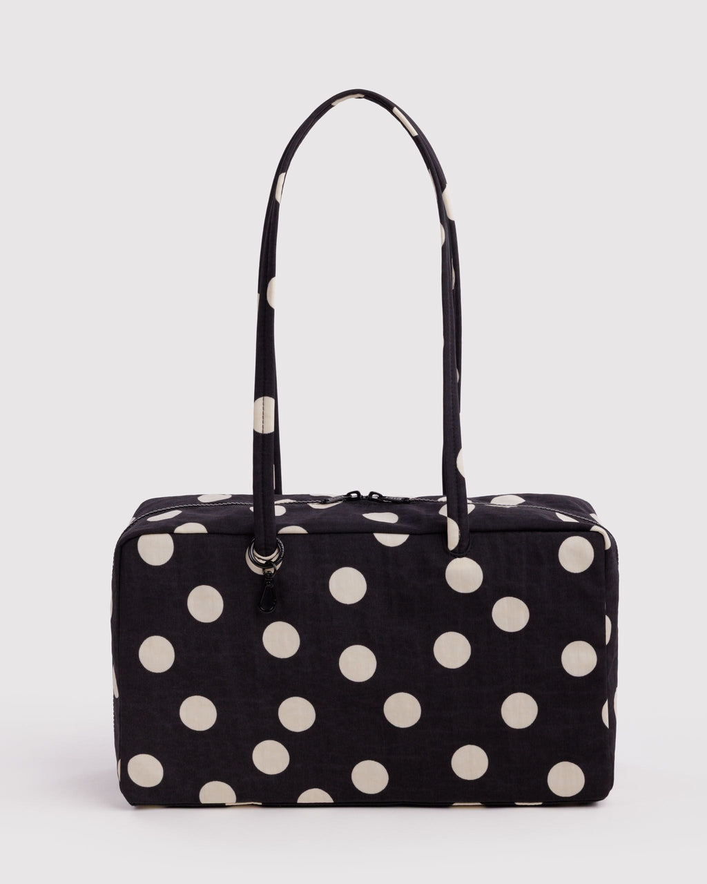Medium Nylon Bowler Bag - Black and Cream Polka Dot