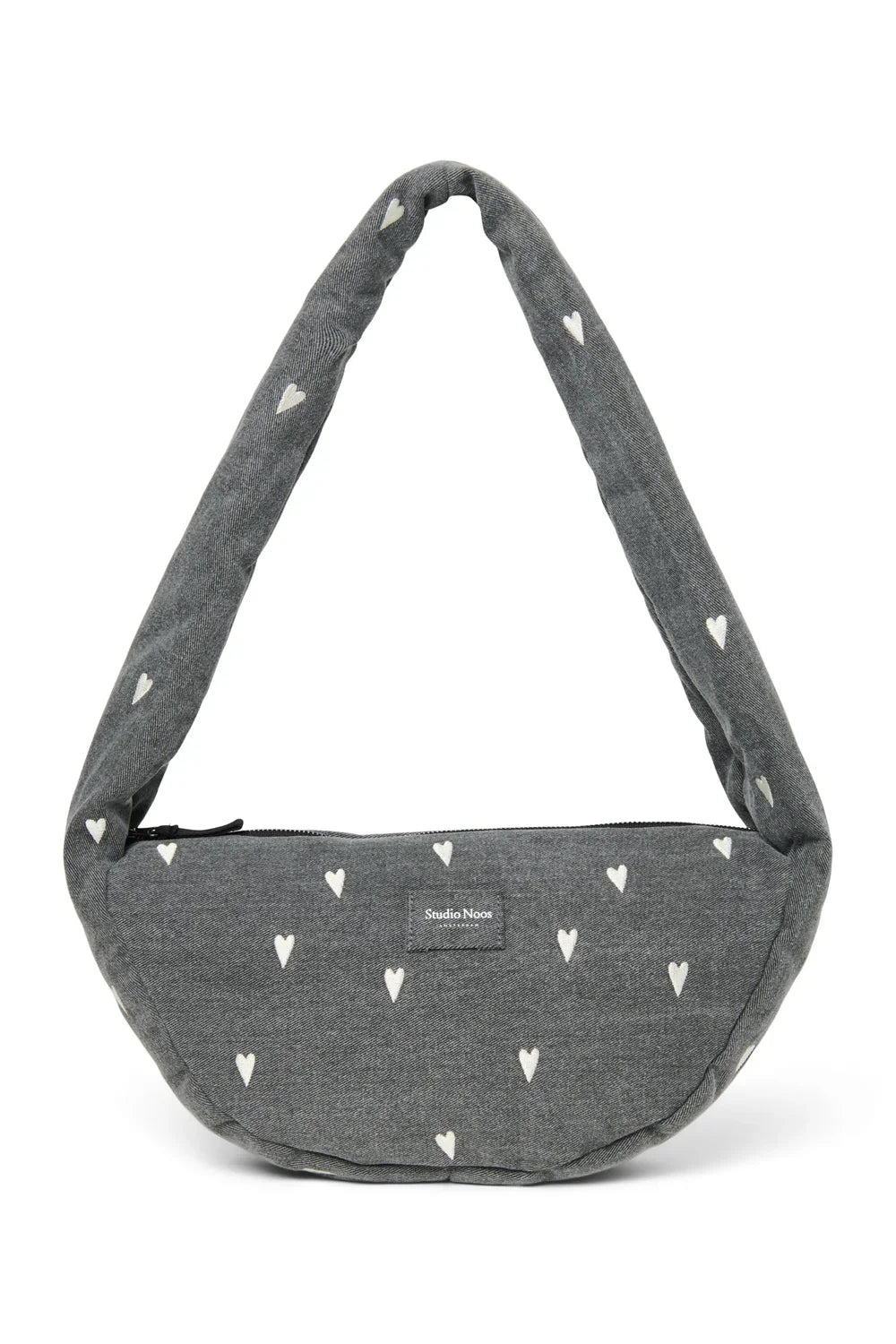 Grijze denim mini-schoudertas met hartjes