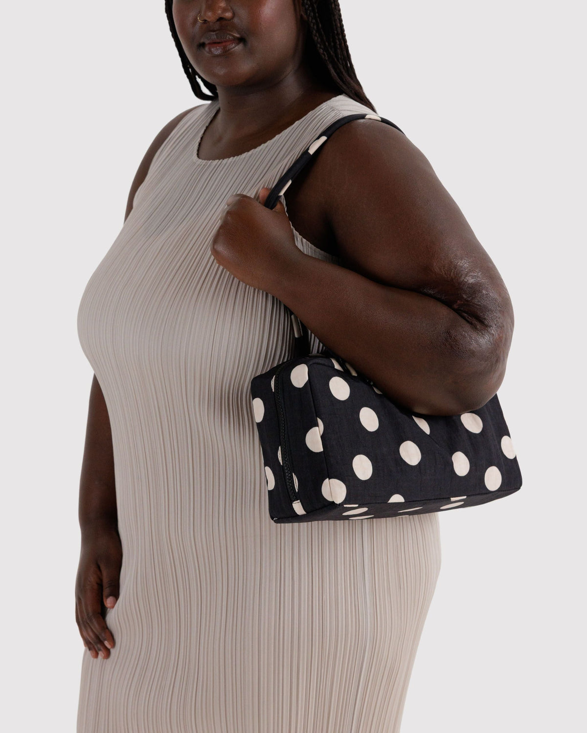 Nylon Bowler Bag - Black and Cream Polka Dot - image 2