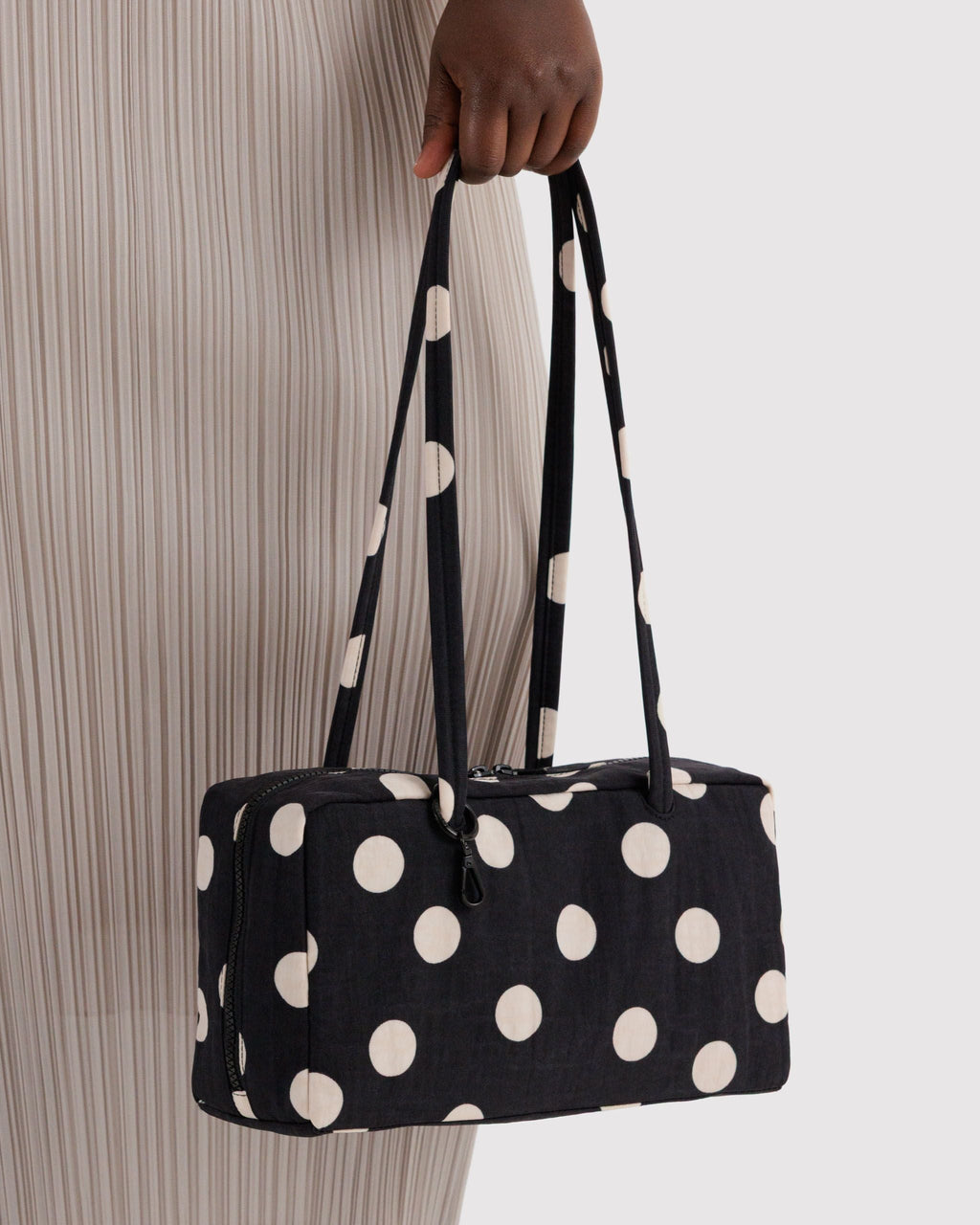 Nylon Bowler Bag - Black and Cream Polka Dot - image 3