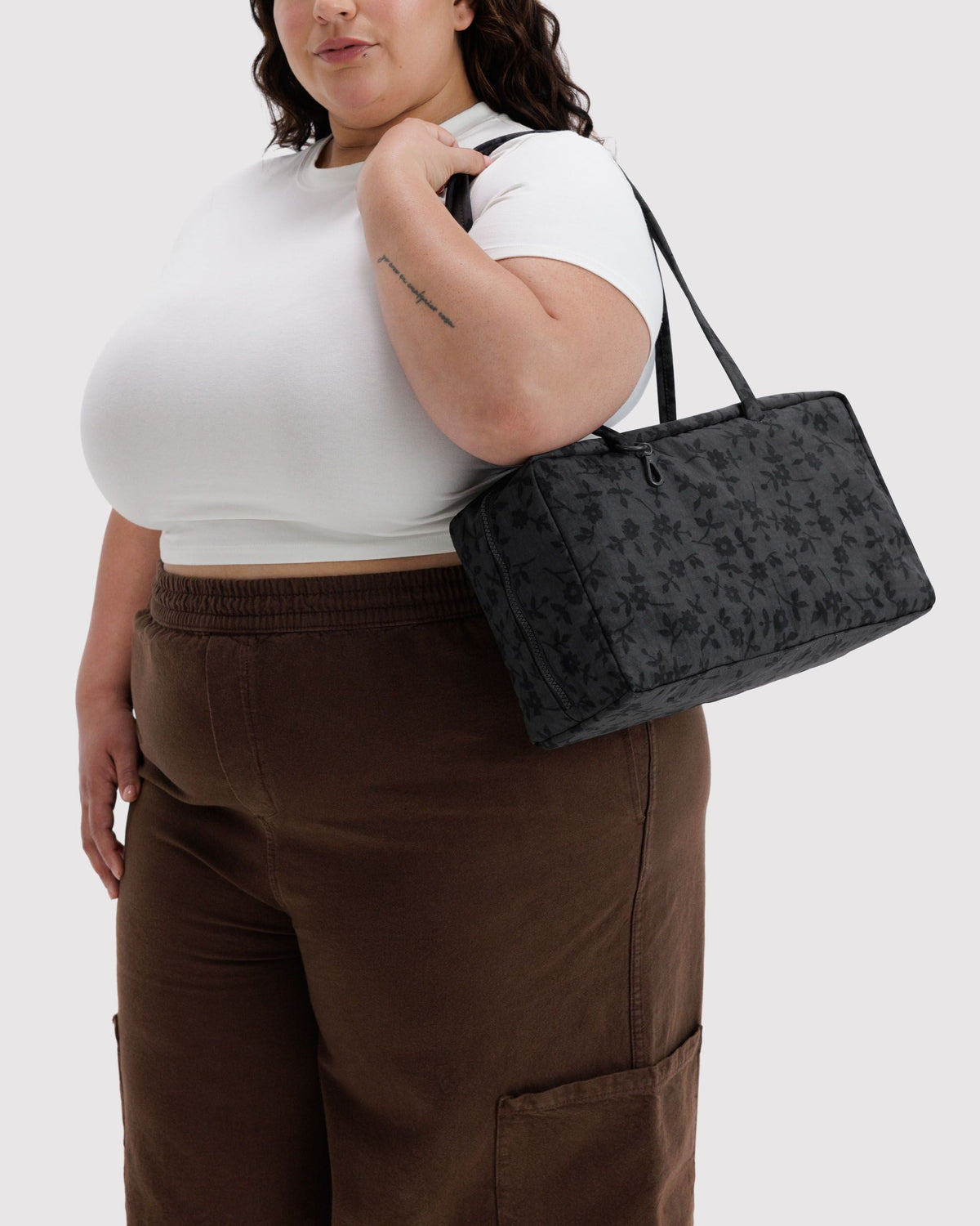 Medium Nylon Bowler Bag - Charcoal Ditsy Floral - image 2