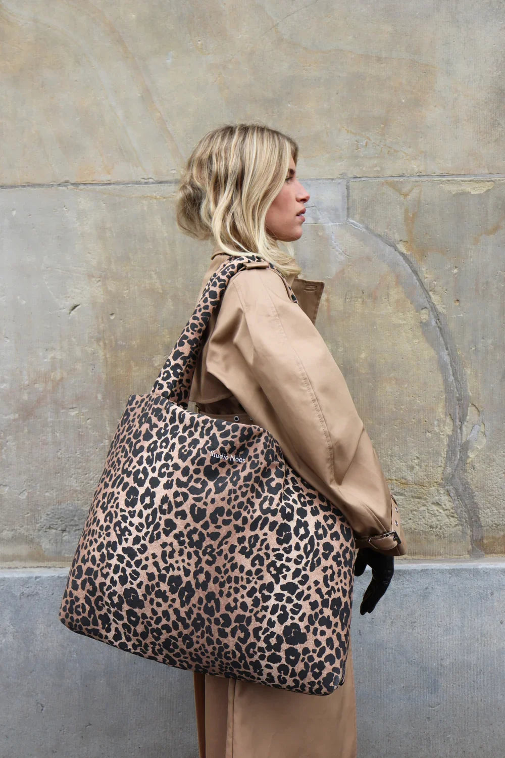 Bruine luipaardprint katoenen mom bag