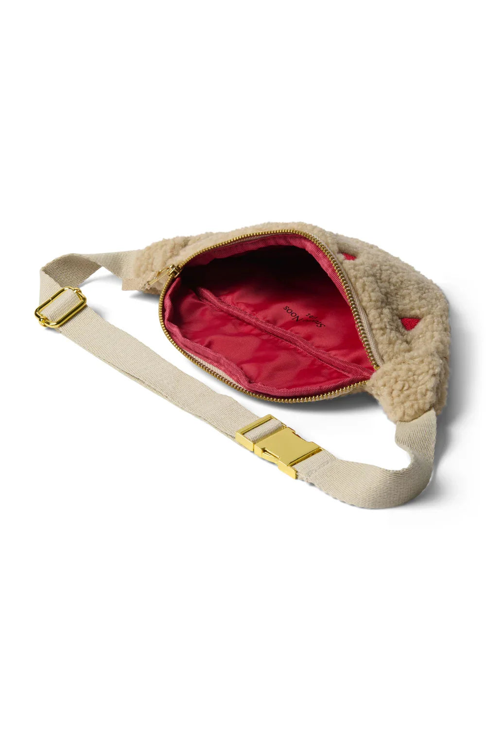 Ecrukleurige teddy heuptas met hartjes
