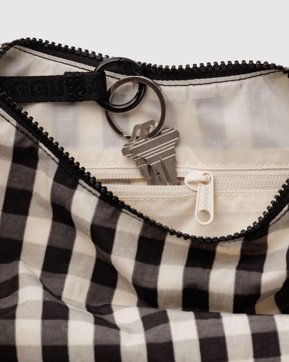 Small Nylon Crescent Bag - Black and Cream Gingham - image 3