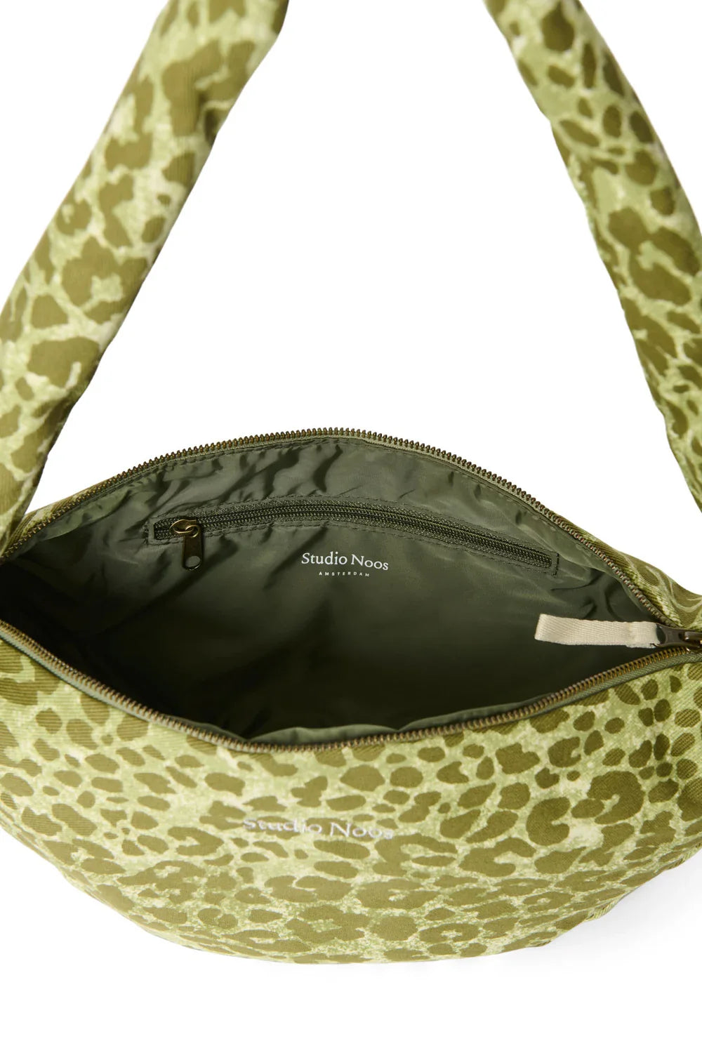 Groene katoenen mini-schoudertas met luipaardprint