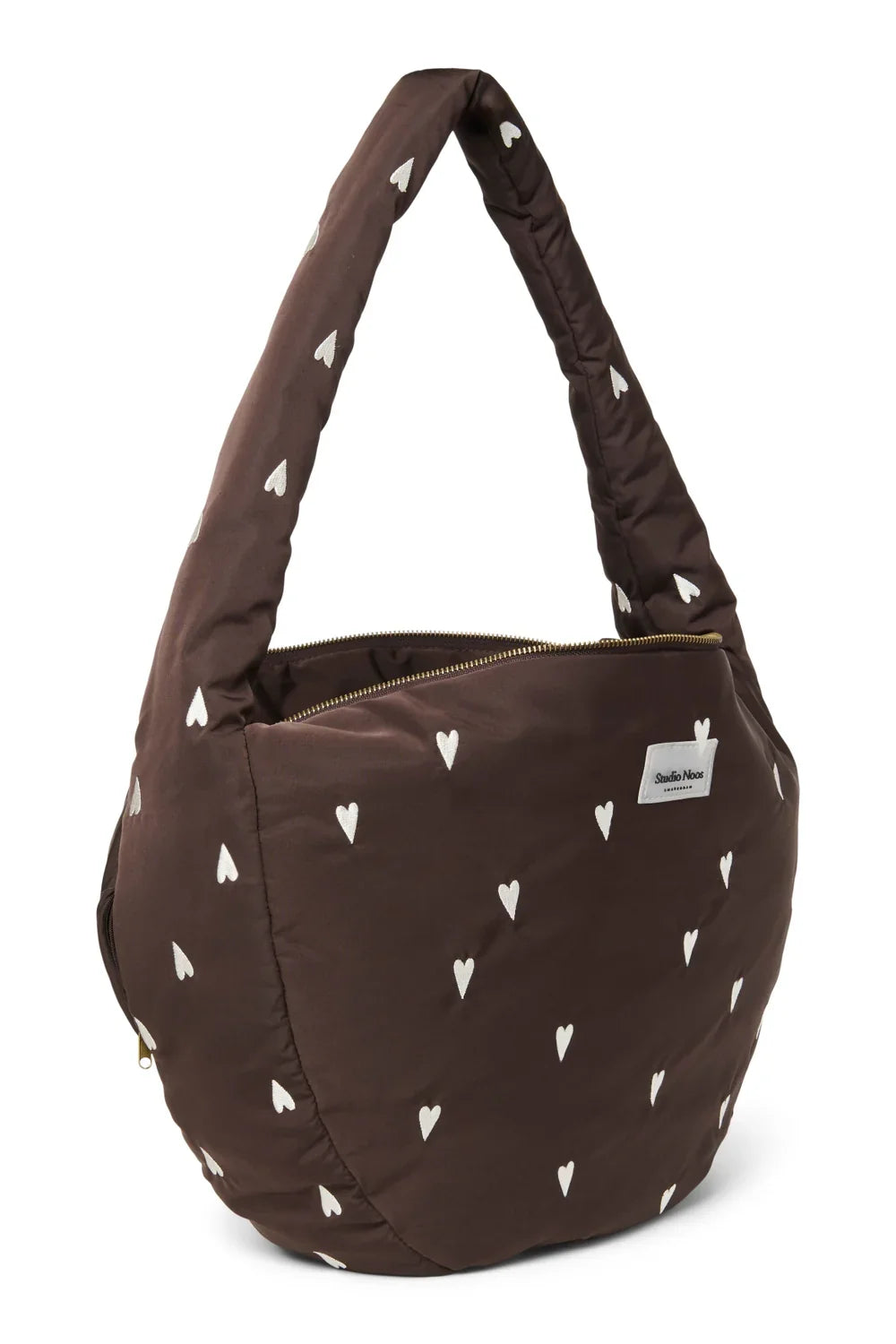 Braune Puffy Umhängetasche mit Herzen