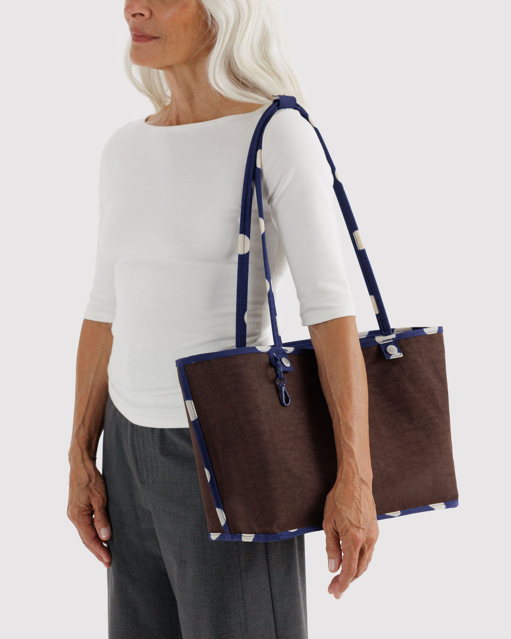 Medium Nylon Reversible Tote - Navy Polka Dot Mix - image 4