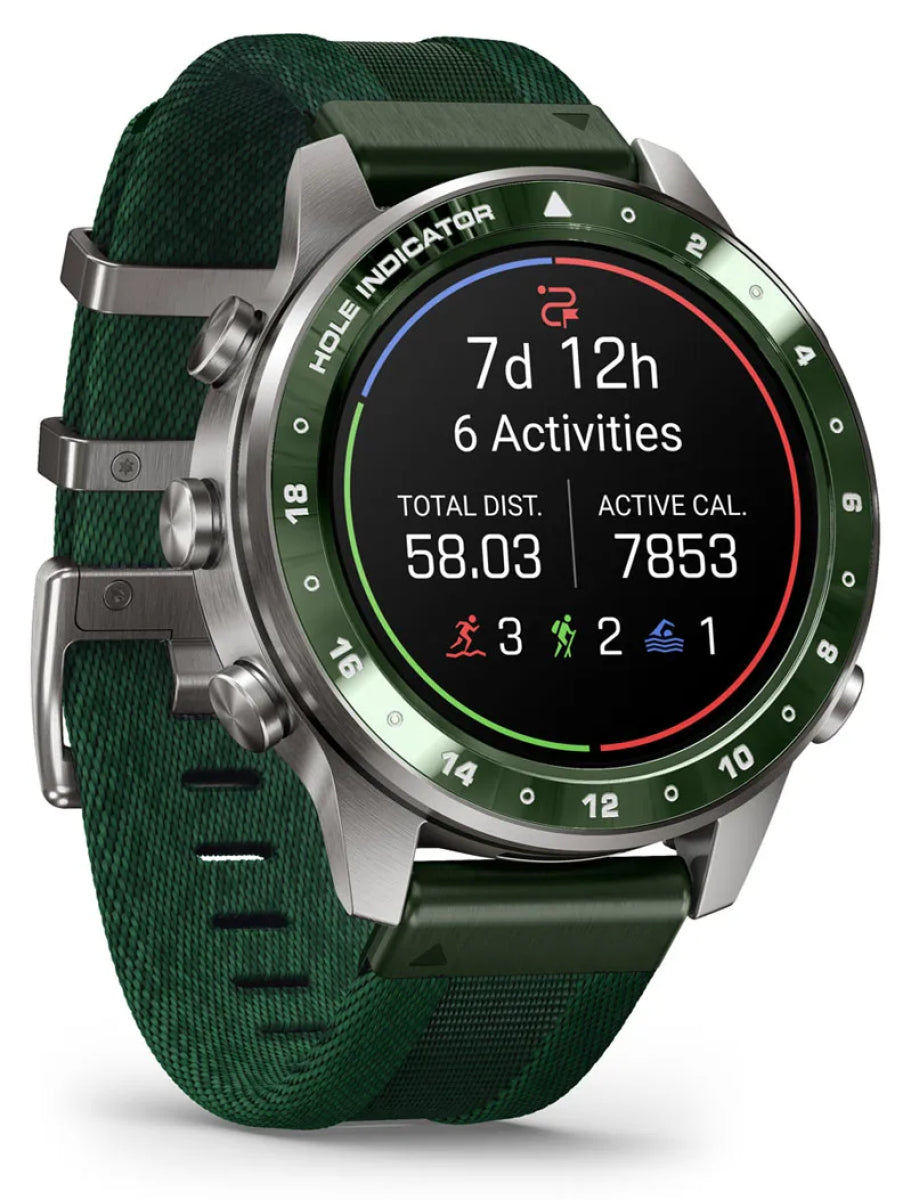 Garmin MARQ Golfer (Gen 3) Modern Tool Smartwatch 47mm in Green Titanium with Jacquard-woven Strap - 010- - image 3