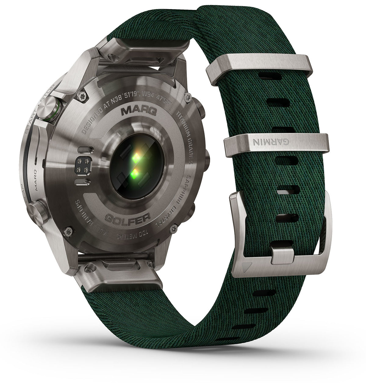 Garmin MARQ Golfer (Gen 2) Modern Tool Watch Titanium Bezel With Green Nylon Band - 010-02648-20 - image 4