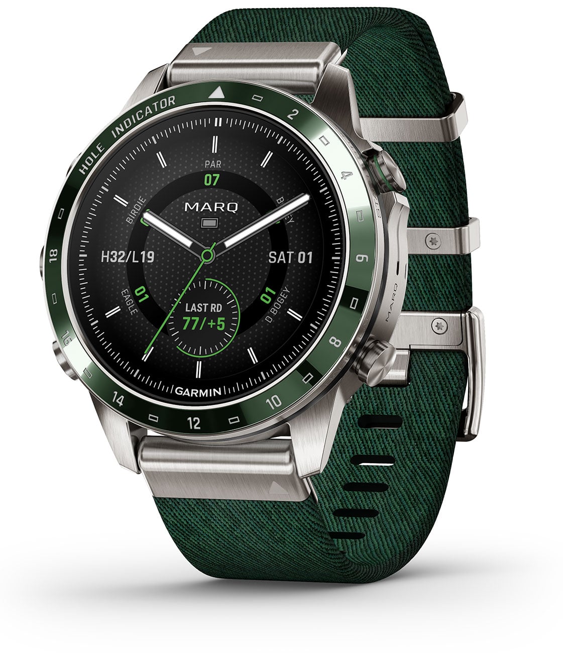Garmin MARQ Golfer (Gen 2) Modern Tool Watch Titanium Bezel With Green Nylon Band - 010-02648-20 - image 1
