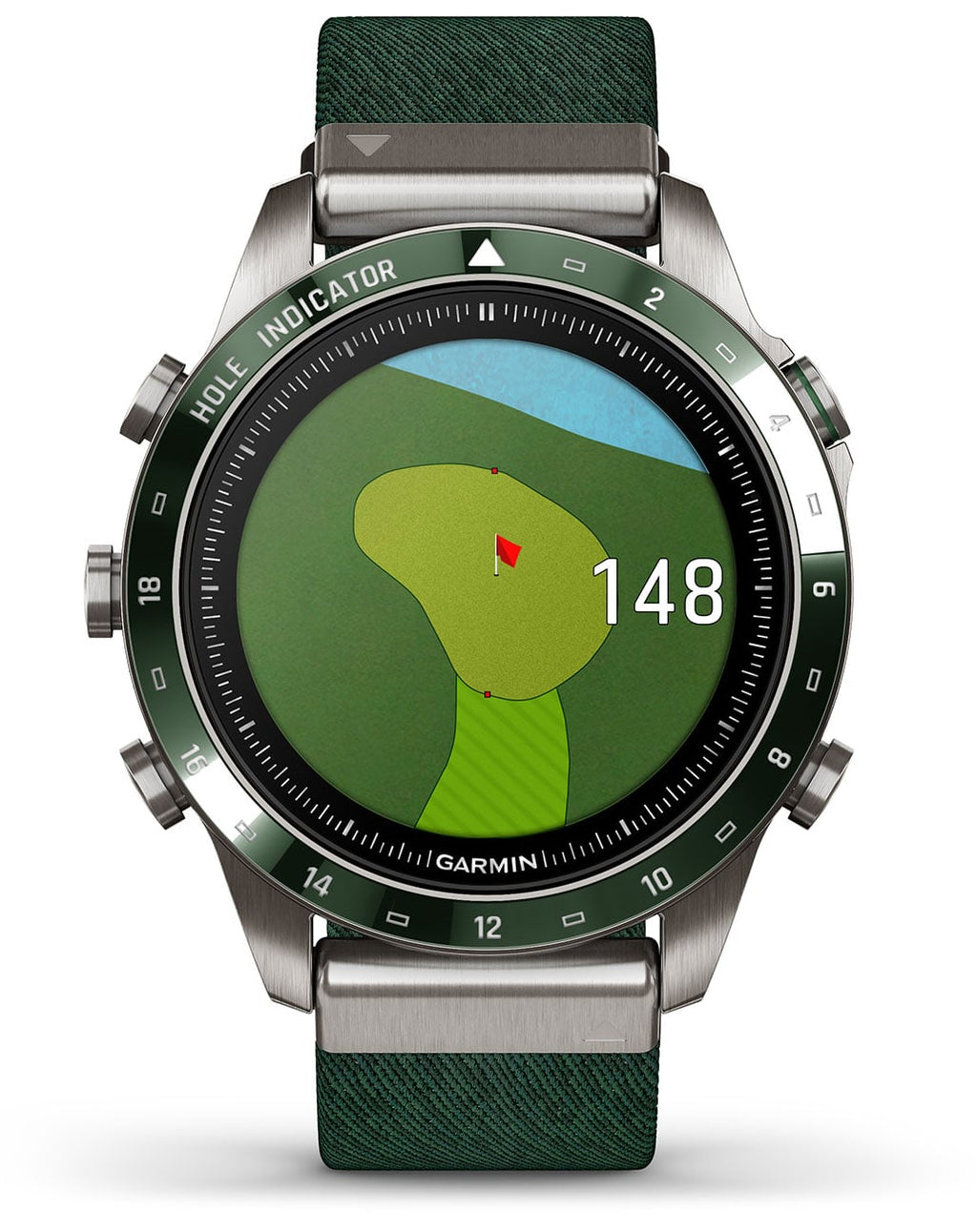 Garmin MARQ Golfer (Gen 2) Modern Tool Watch Titanium Bezel With Green Nylon Band - 010-02648-20 - image 5