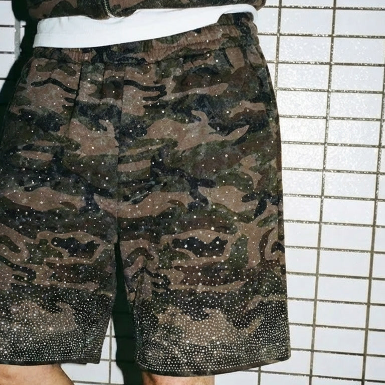 VYBES Rhinestone Camo Shorts