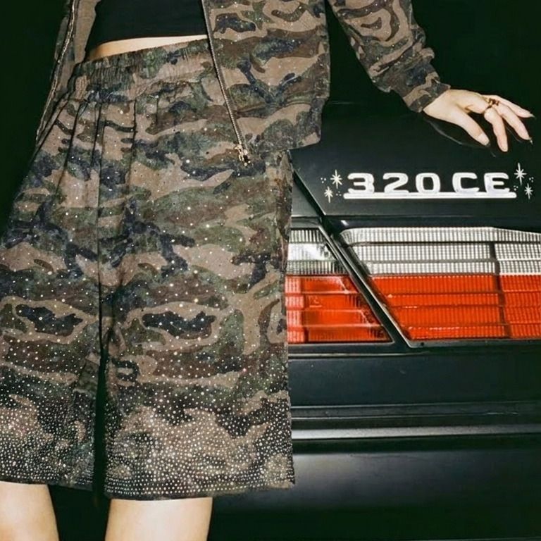 VYBES Rhinestone Camo Shorts