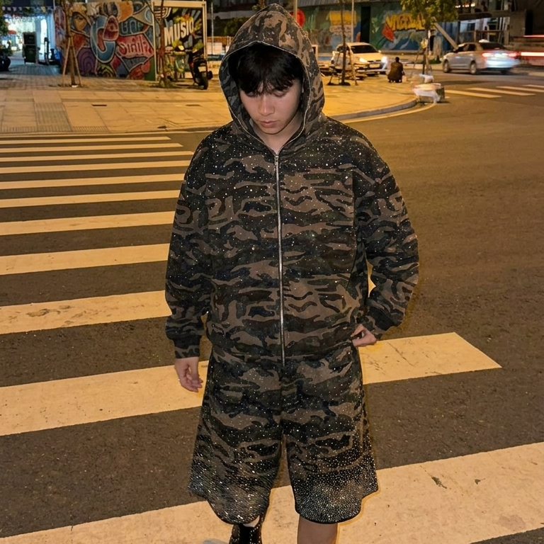 VYBES Rhinestone Camo Shorts