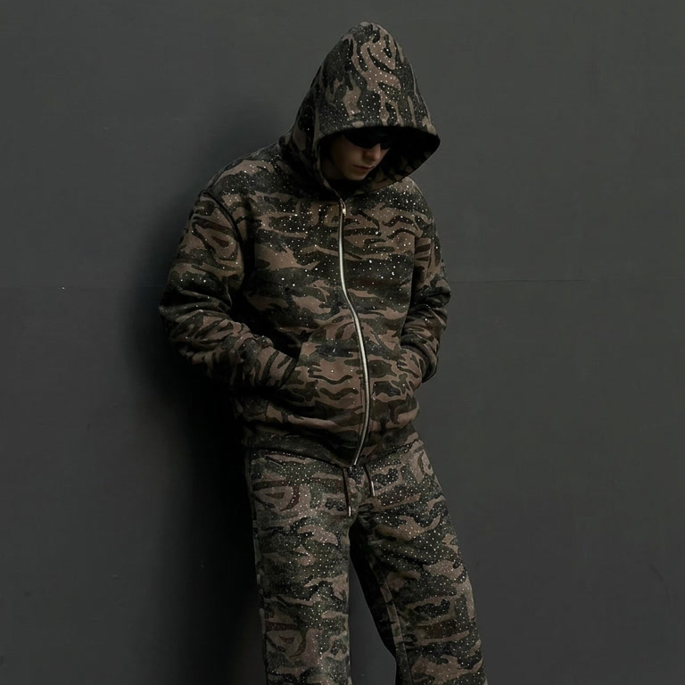 VYBES Rhinestone Camo Sweatpants