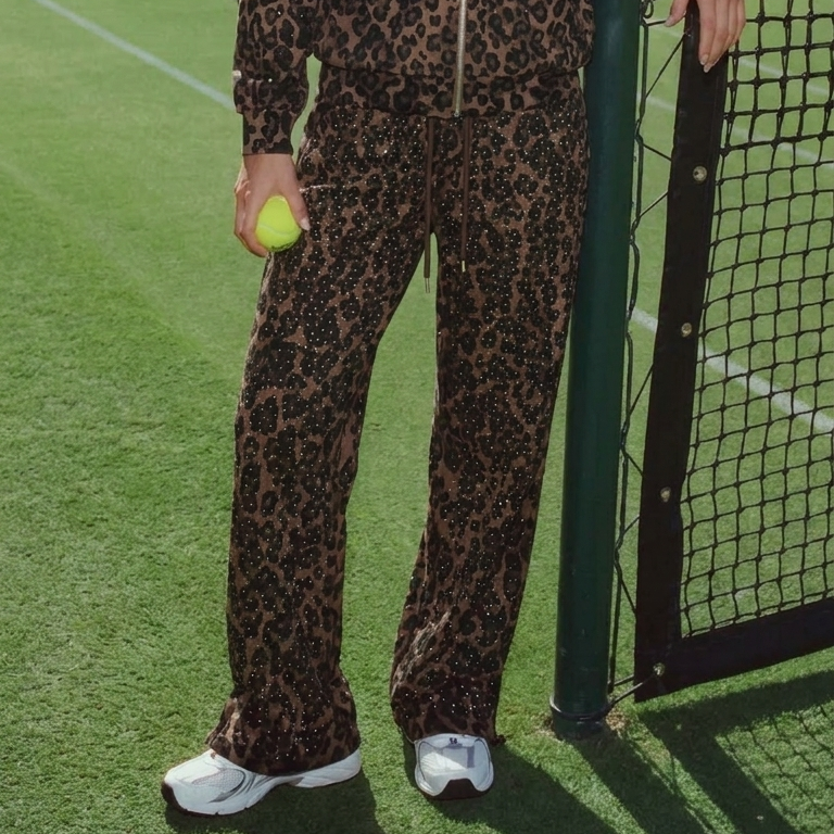 VYBES Rhinestone Leopard Sweatpants