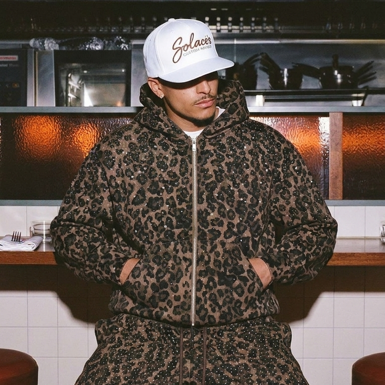 VYBES Rhinestone Leopard Zip Up