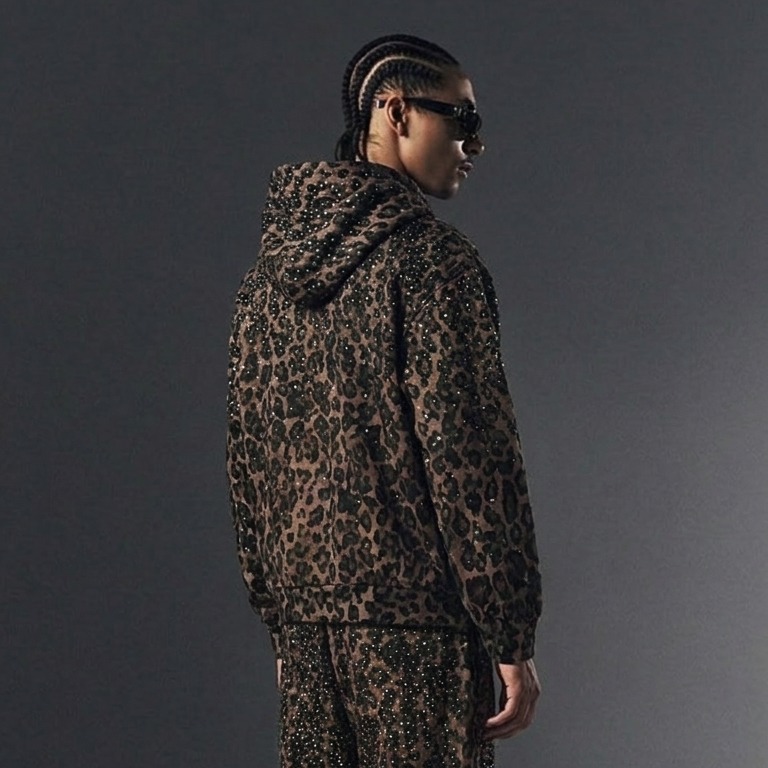 VYBES Rhinestone Leopard Zip Up