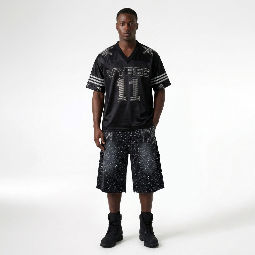 VYBES Rhinestone Meteor Jorts
