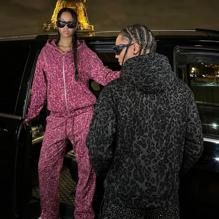 VYBES Pink Leopard Zip Up