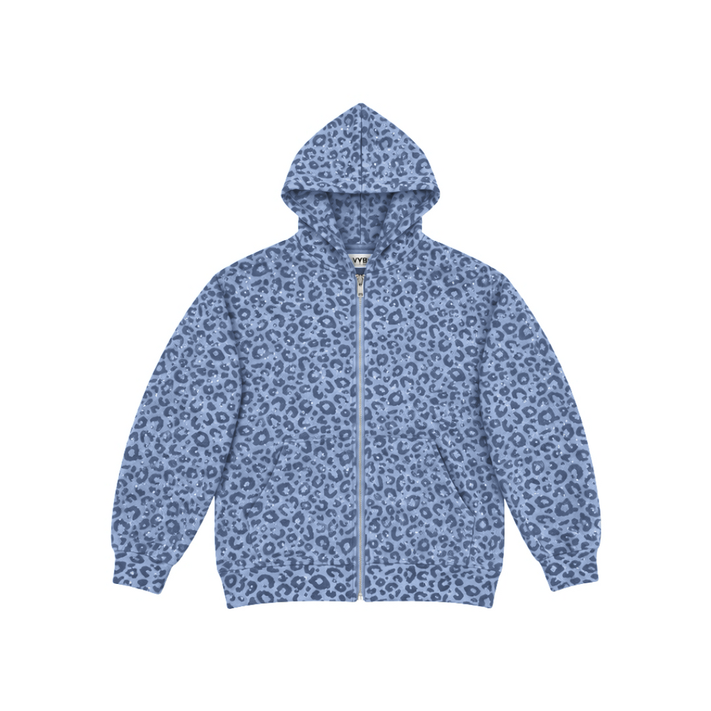 VYBES Blue Leopard Zip Up