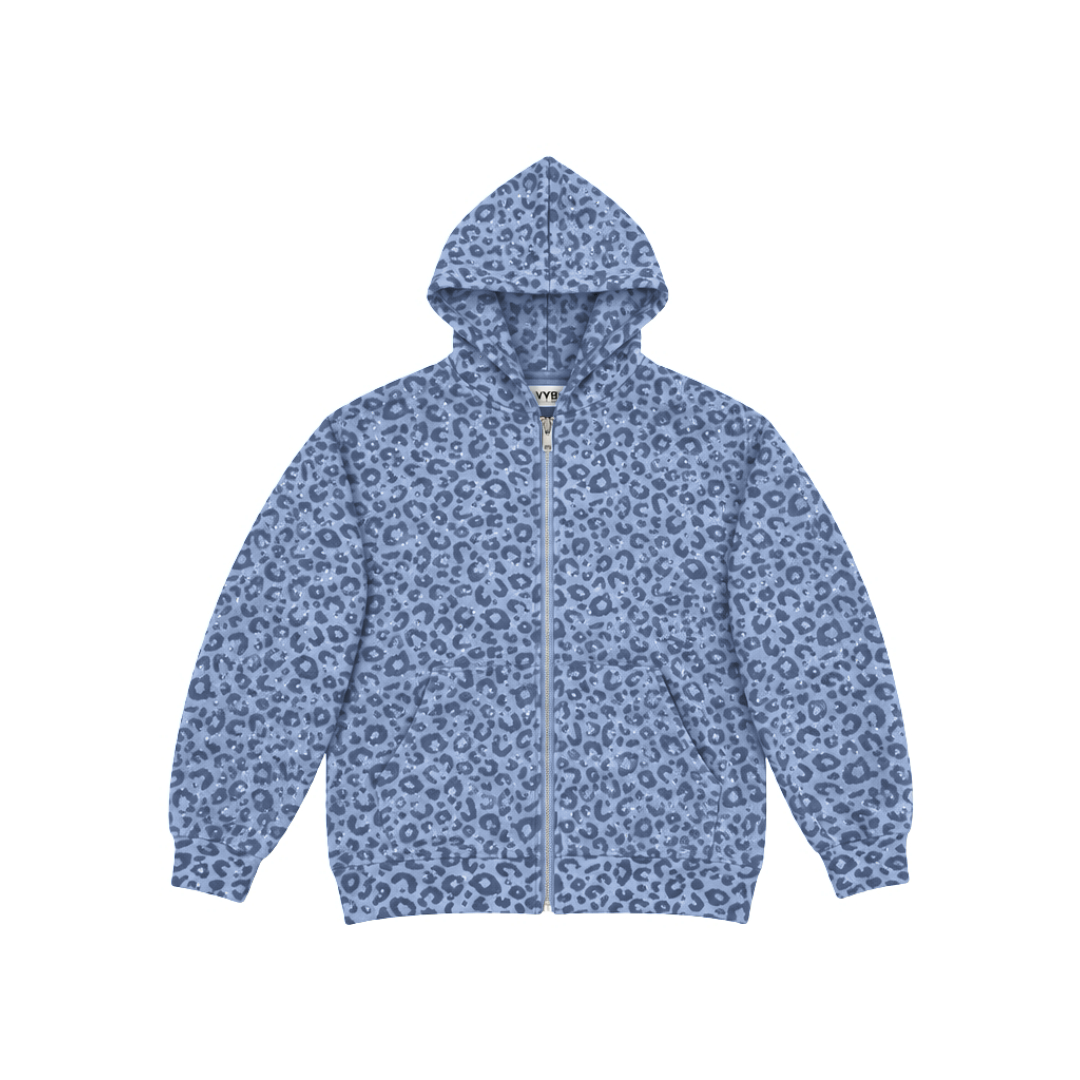 VYBES Blue Leopard Zip Up