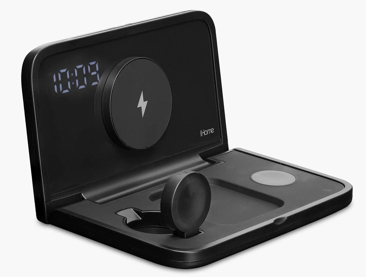 iHome Travel Clock with Wireless Charging Station for iPhone, AirPods, and Apple Watch in Black - IWW7B - image 2